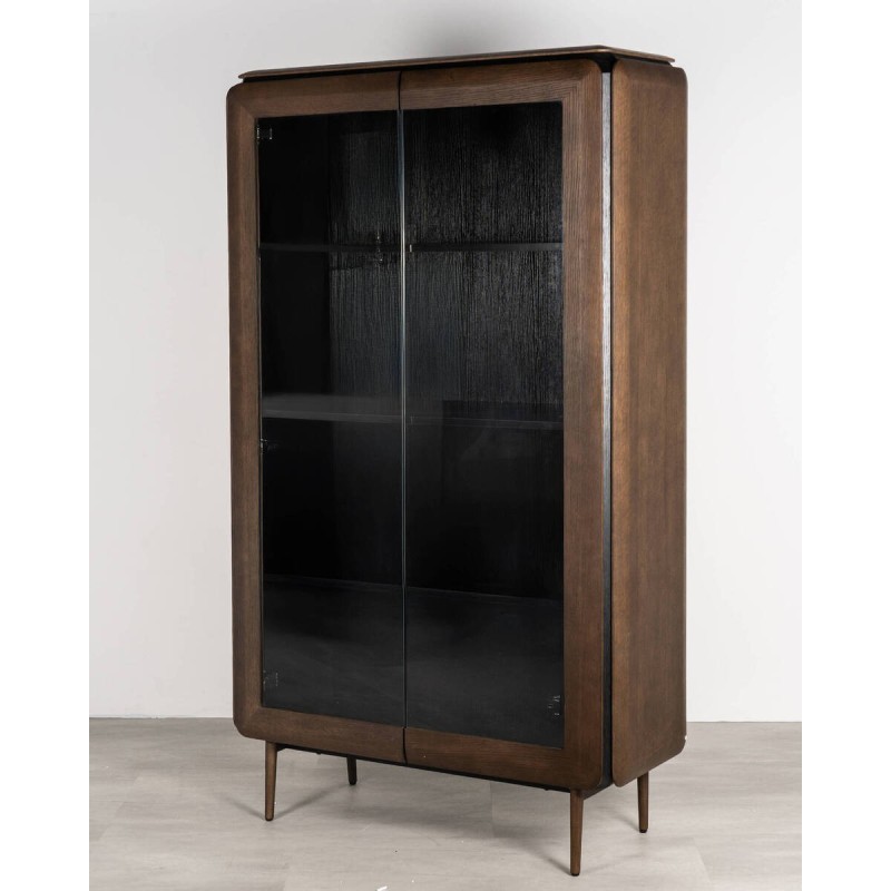 Teresa display cabinet in dark oak veneer with black details, 180cm