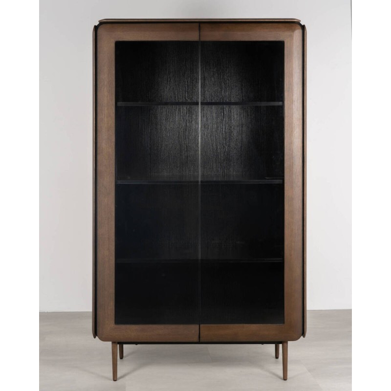 Teresa display cabinet in dark oak veneer with black details, 180cm
