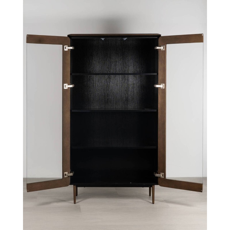 Teresa display cabinet in dark oak veneer with black details, 180cm