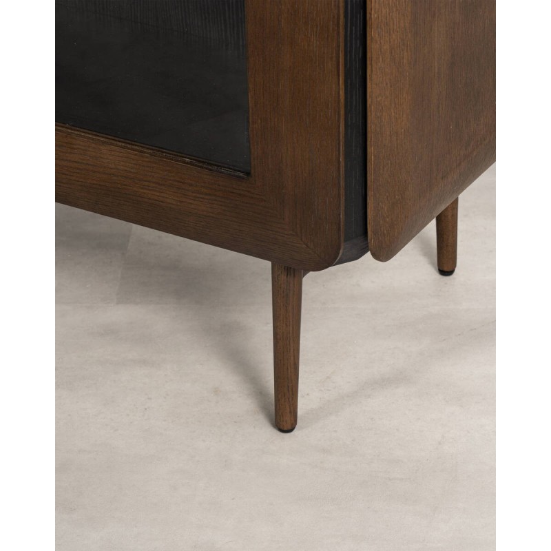 Teresa display cabinet in dark oak veneer with black details, 180cm