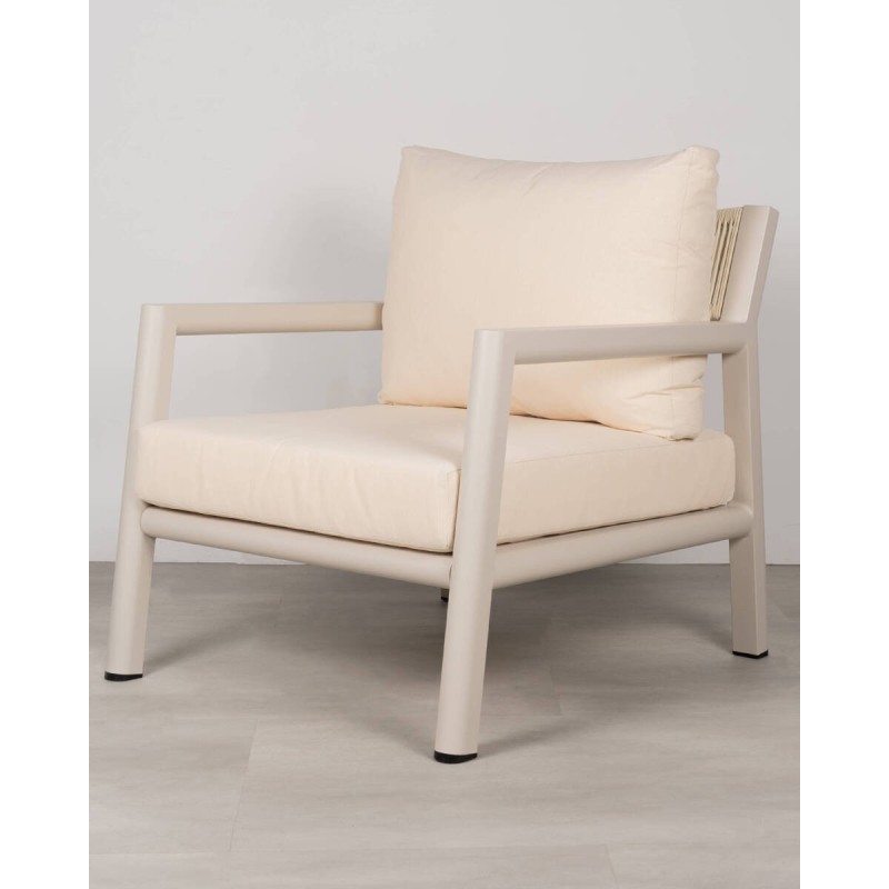 Sillón individual Perla aluminio con cojines beige 75 × 86 cm exterior