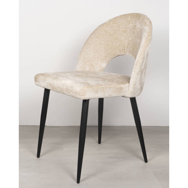 Silla Nara de comedor tapizada beige con patas negras