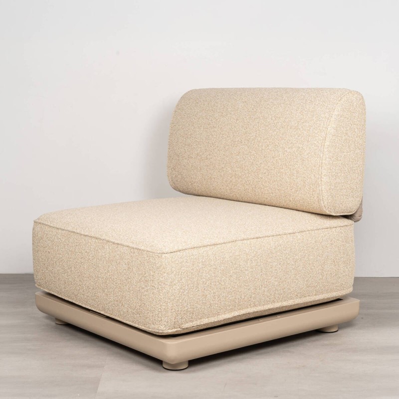 Sillón modular Block exterior de aluminio beige y respaldo de cuerda trenzada 85 cm