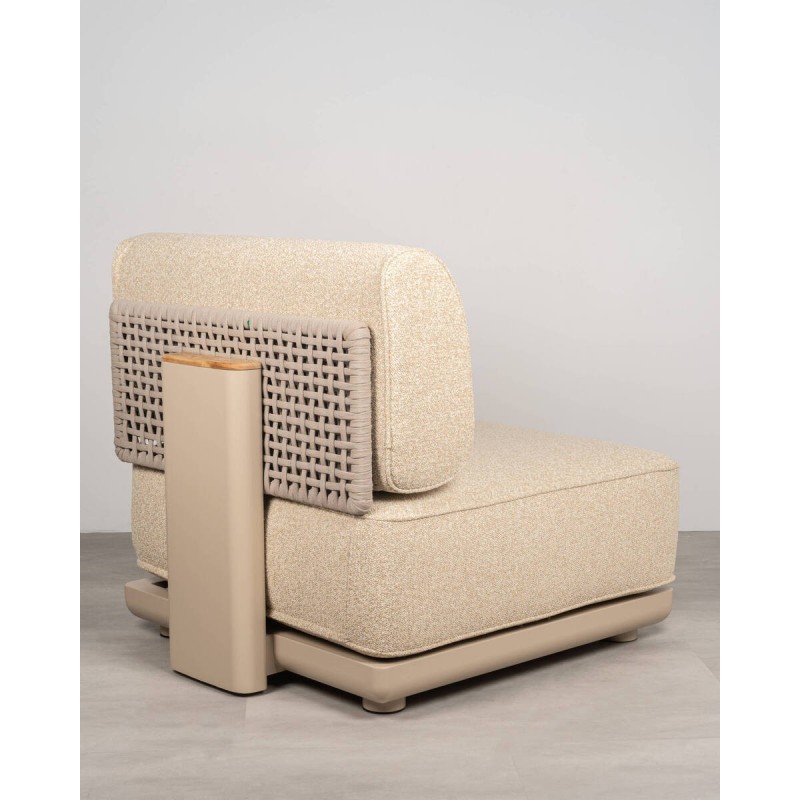 Sillón modular Block exterior de aluminio beige y respaldo de cuerda trenzada 85 cm