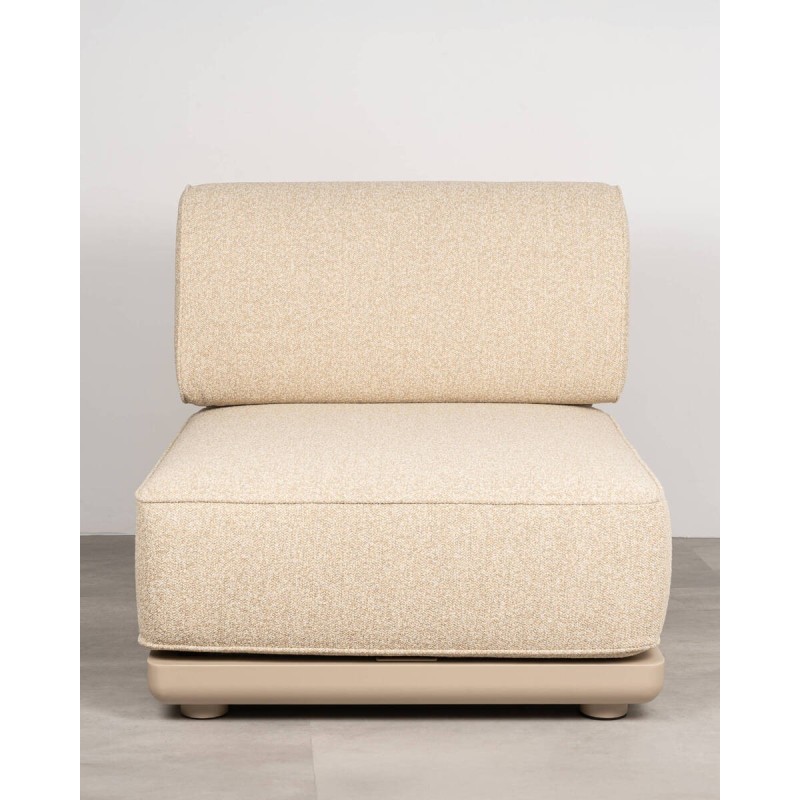 Sillón modular Block exterior de aluminio beige y respaldo de cuerda trenzada 85 cm