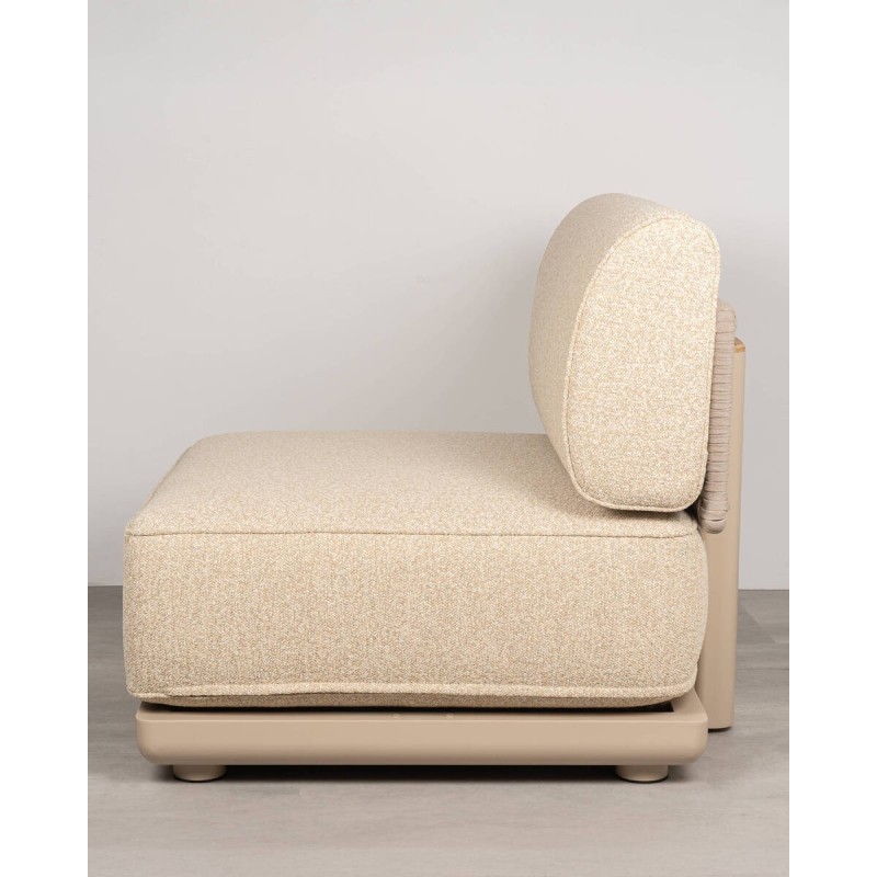 Sillón modular Block exterior de aluminio beige y respaldo de cuerda trenzada 85 cm