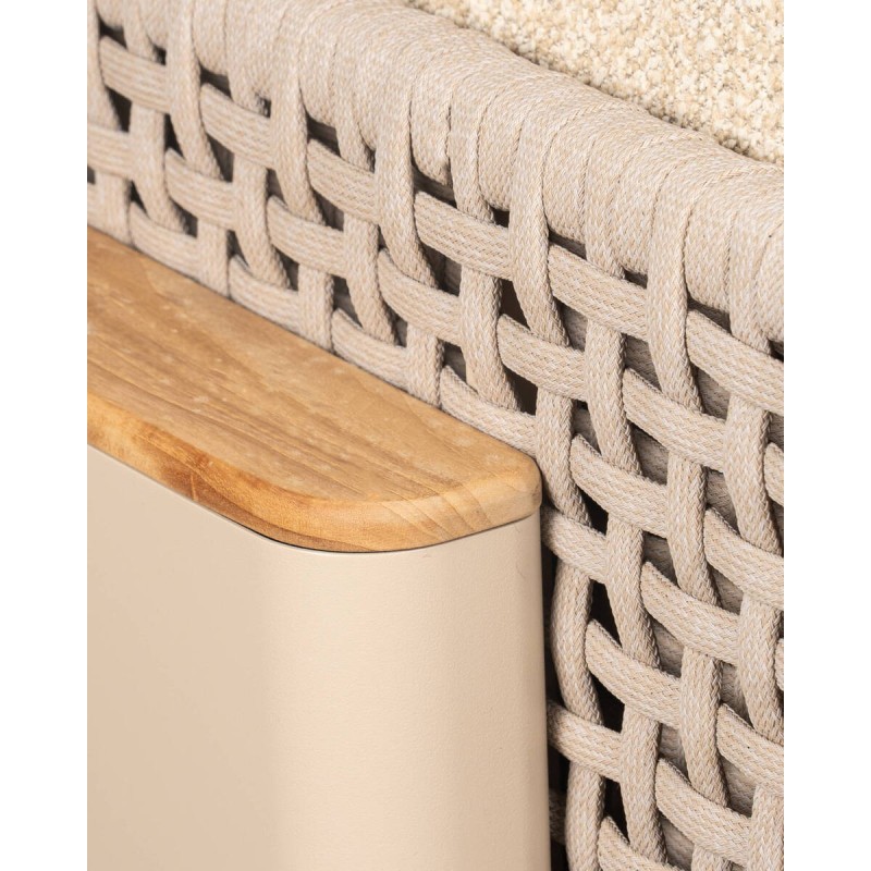 Sillón modular Block exterior de aluminio beige y respaldo de cuerda trenzada 85 cm