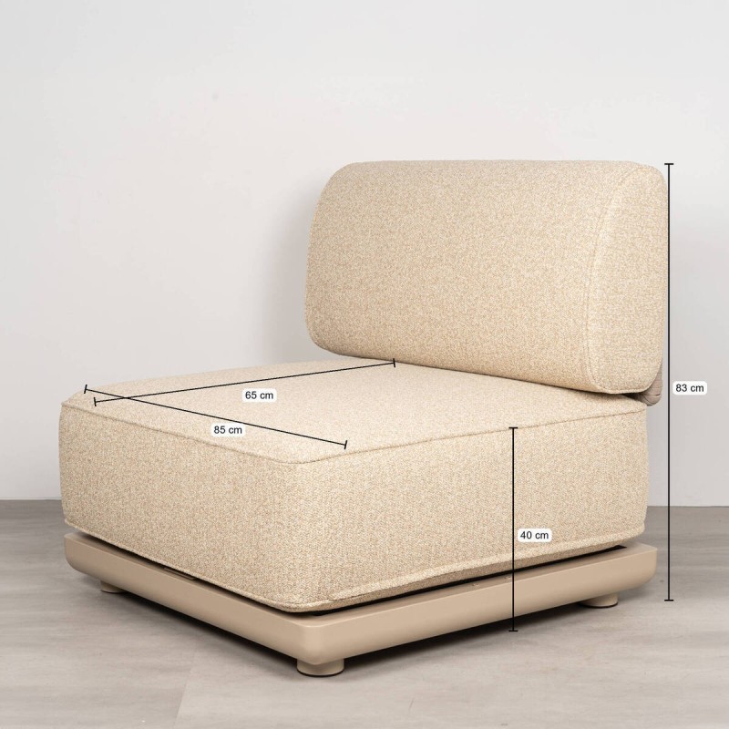 Sillón modular Block exterior de aluminio beige y respaldo de cuerda trenzada 85 cm