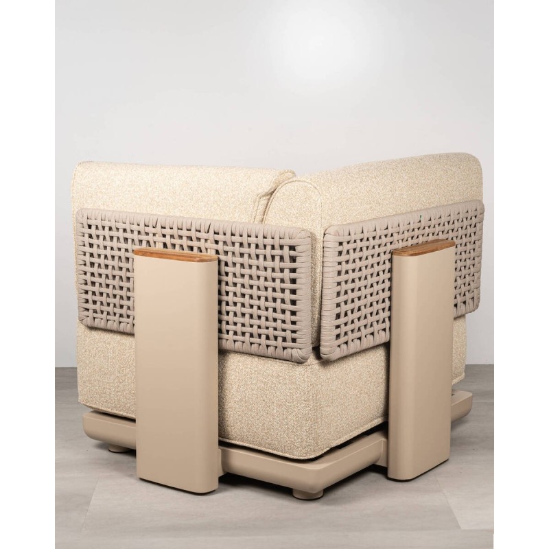 Módulo esquinero Block de exterior de aluminio beige y respaldo de cuerda