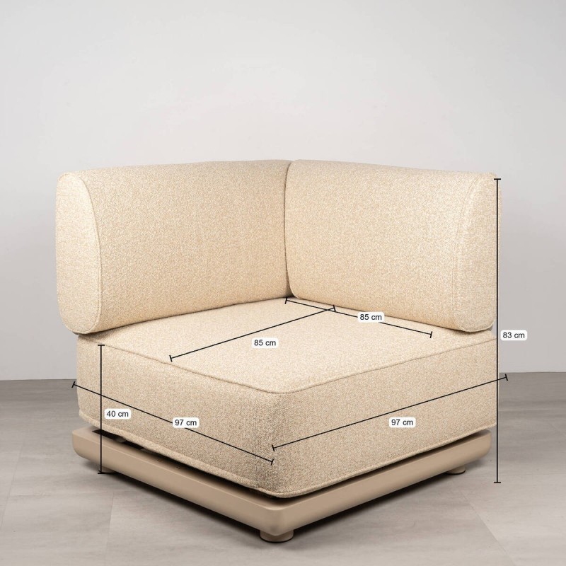 Corner module Block outdoor beige aluminum with rope back