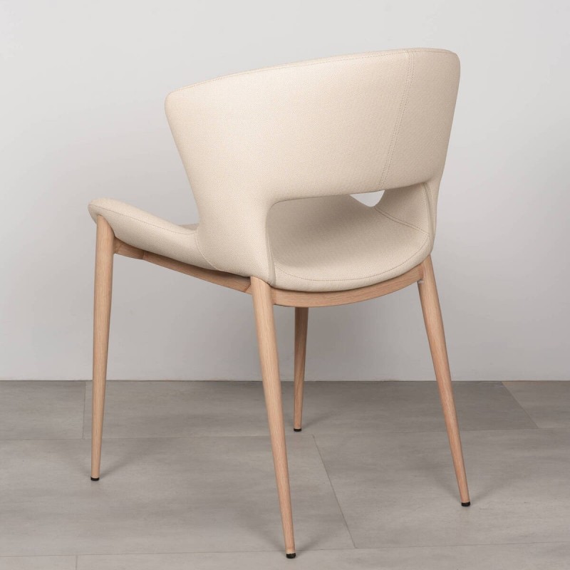 Silla de comedor Drava Tapizada en Polipiel Beige y Patas de metal Acabado Madera
