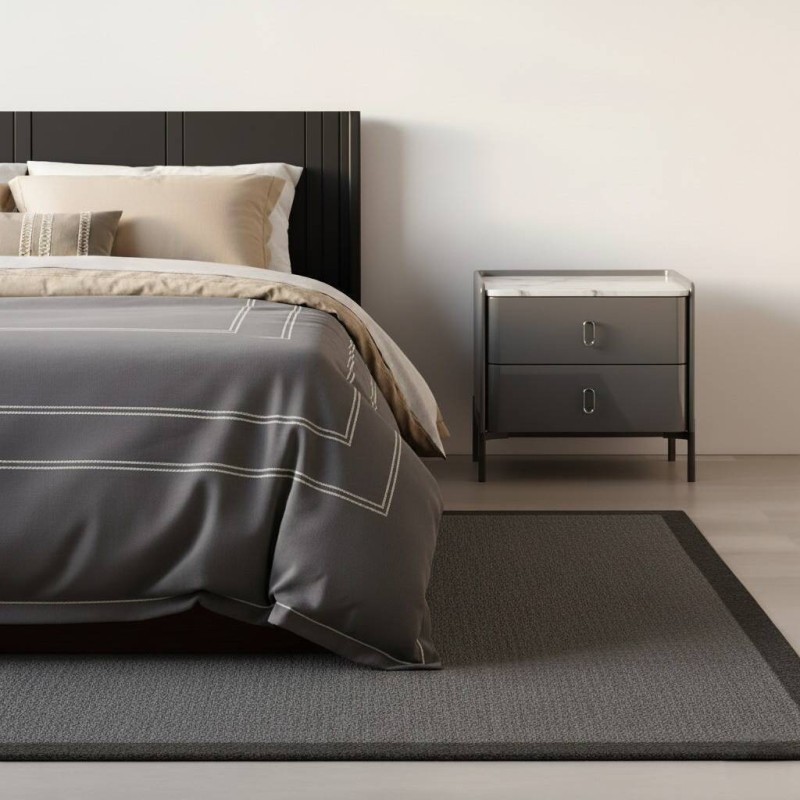 Stone grey bedside table with two drawers and slate effect top