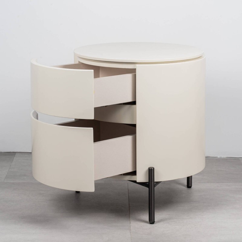 Mical cylindrical white bedside table with metal legs