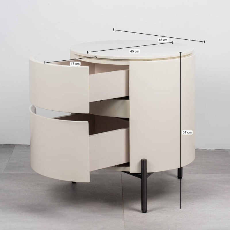 Mical cylindrical white bedside table with metal legs