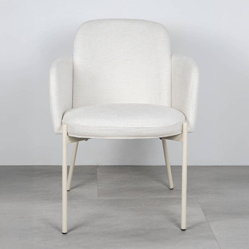 Silla de comedor tapizada Lior en blanco con patas de metal blanco 58x61x83cm