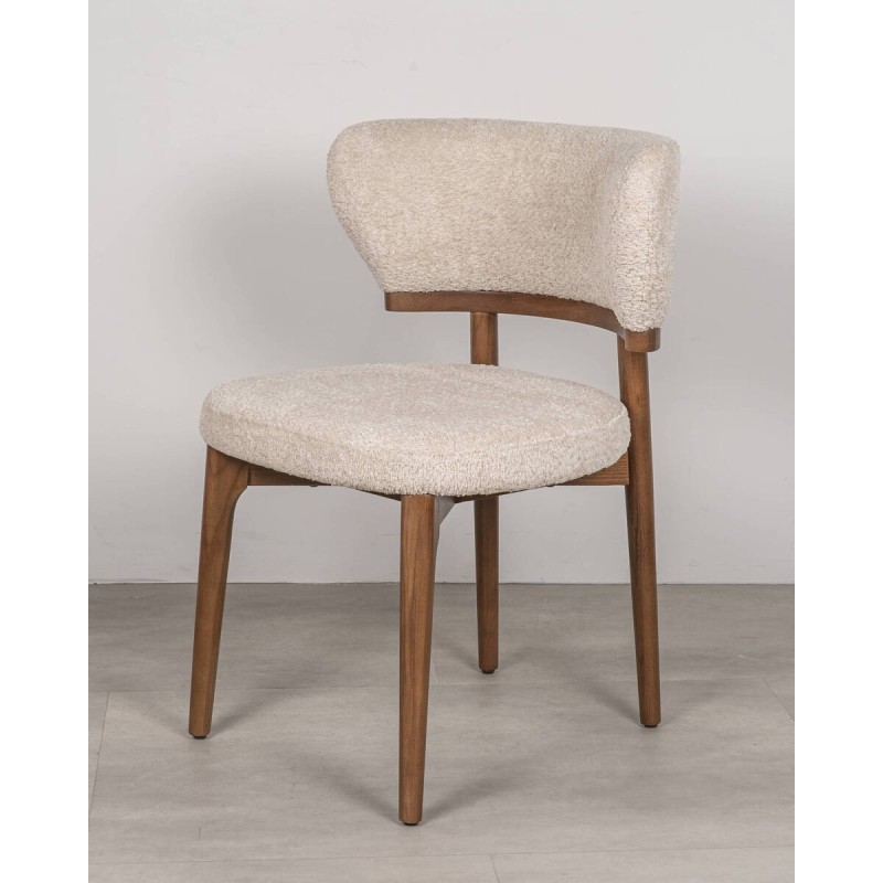 Dalia chair upholstered in beige bouclé with a walnut wood frame