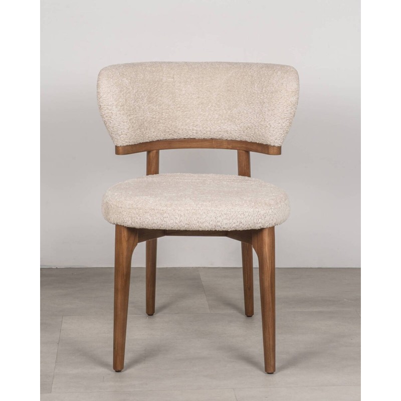 Dalia chair upholstered in beige bouclé with a walnut wood frame