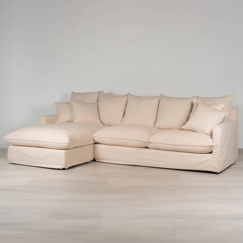 Avola Sofa with Left Chaise Longue 290 cm – Linen and Cotton Beige