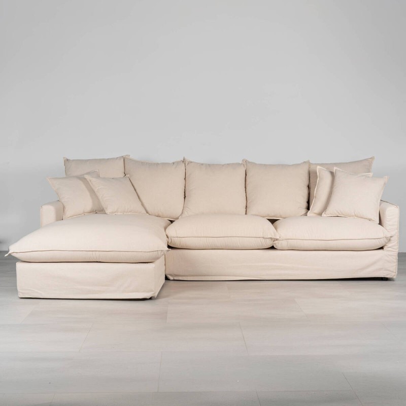 Sofá Avola con Chaise Longue Izquierda 290 cm – Lino y Algodón Beige