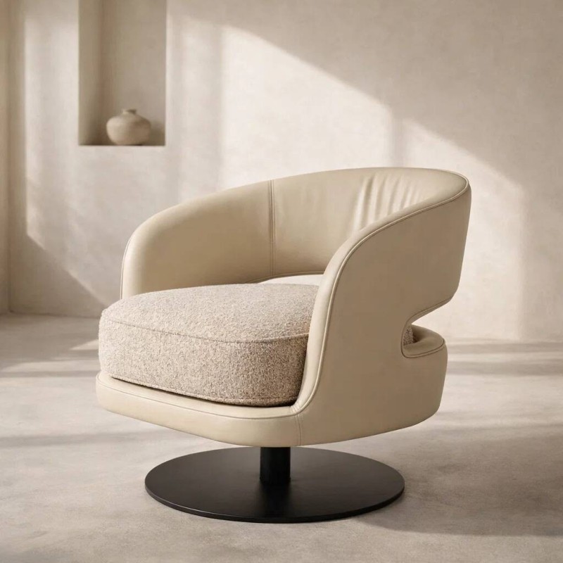Sillón giratorio Vanto tapizado en piel sintética beige