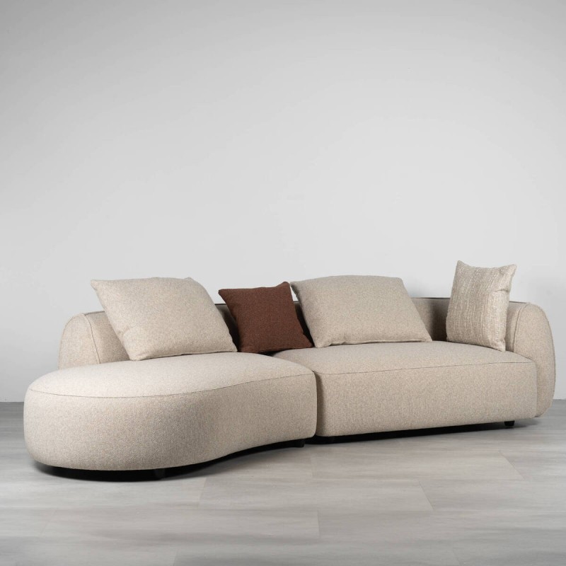 Aura curved modular sofa, beige, left chaise longue, 305 cm