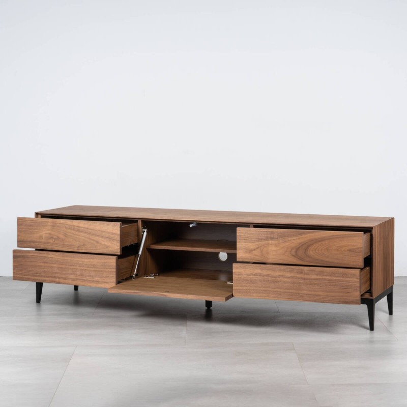 Mueble TV Atuel madera nogal con puerta abatible central y patas negras 180 CM