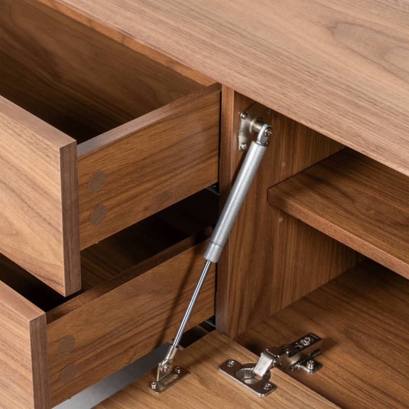 Atuel TV stand in walnut wood with central hinged door and black legs, 180 cm