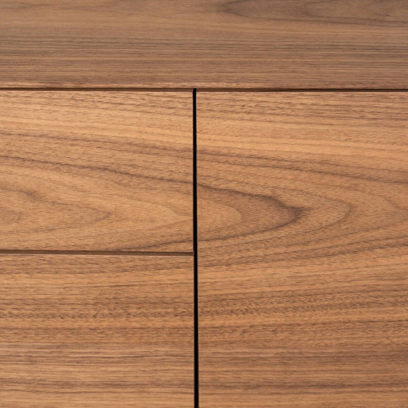Atuel TV stand in walnut wood with central hinged door and black legs, 180 cm