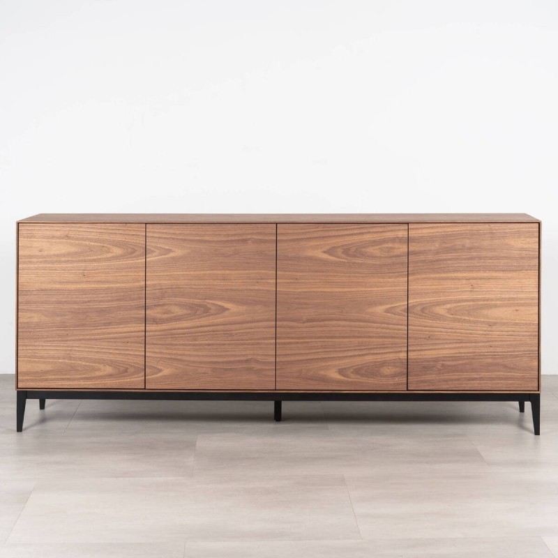 Aparador Atuel madera nogal con puertas abatibles y patas de metal negro 180 cm