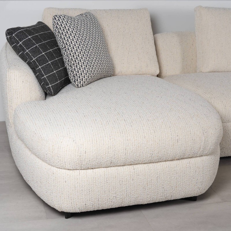Valletta Sofa with Left Chaise Longue Upholstered in White Bouclé 350cm