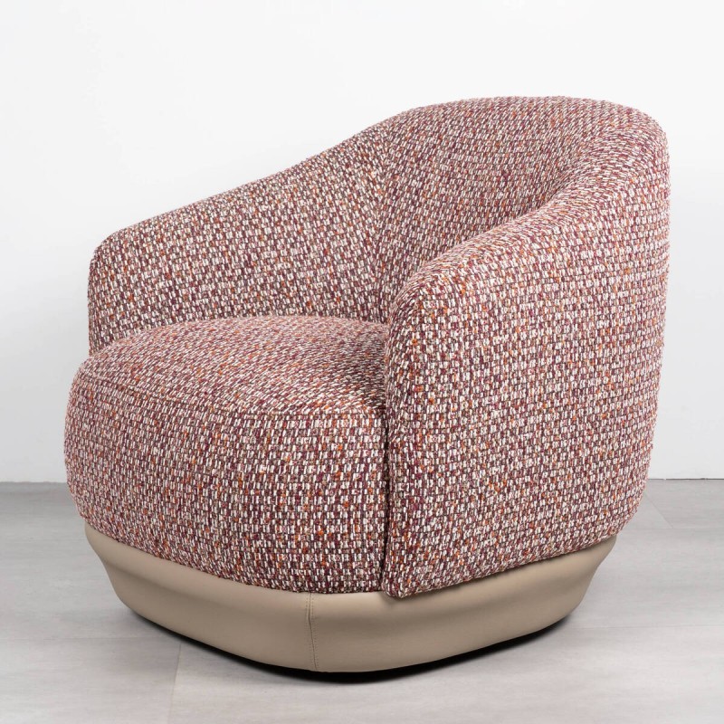 Sillón Giratorio Namib Tapizado en Bouclé Granate con Base de Polipiel