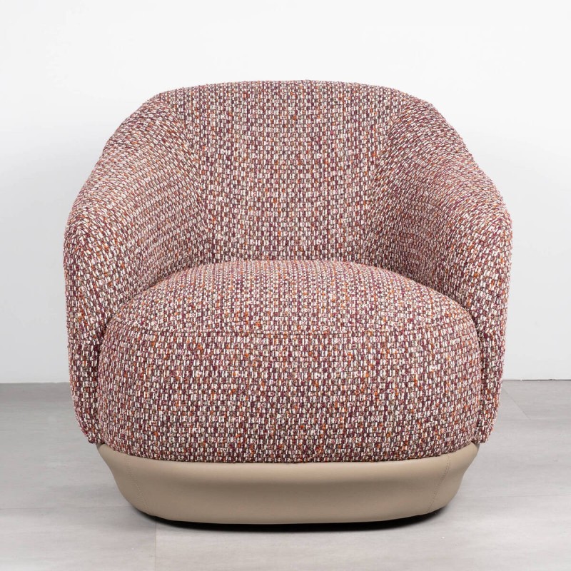 Sillón Giratorio Namib Tapizado en Bouclé Granate con Base de Polipiel
