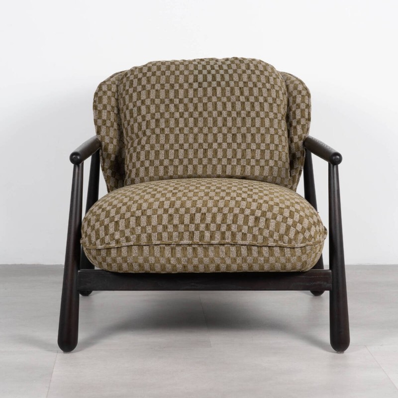 Pelion Armchair Upholstered in Olive Green Chenille with Wenge Wood Frame
