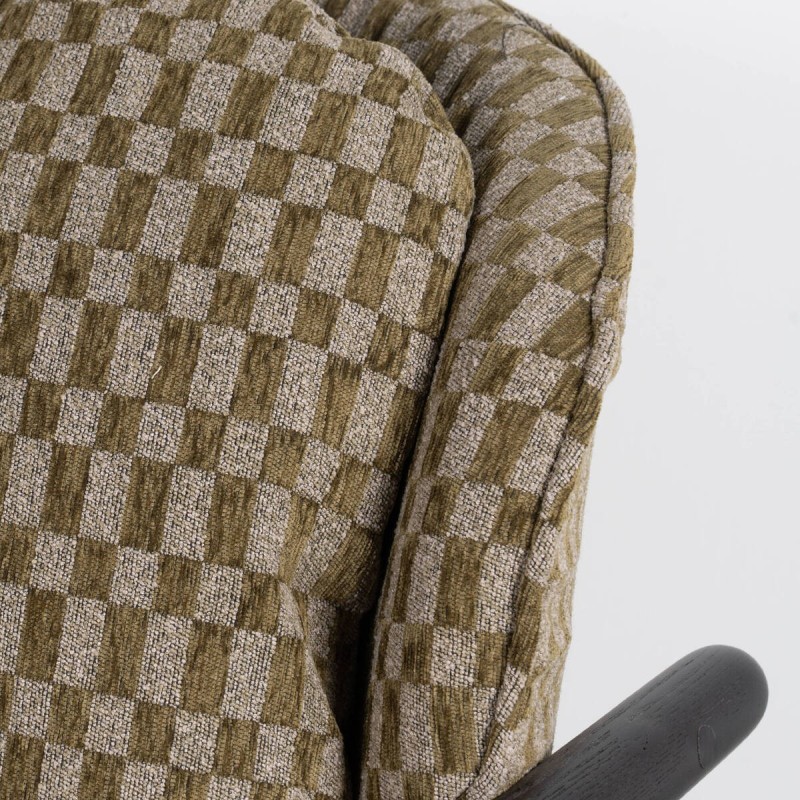 Pelion Armchair Upholstered in Olive Green Chenille with Wenge Wood Frame