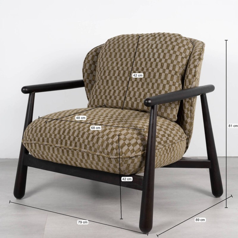 Pelion Armchair Upholstered in Olive Green Chenille with Wenge Wood Frame