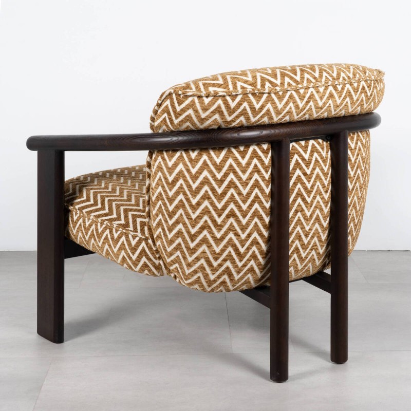 Safi Armchair Upholstered in Mustard Chenille with Wenge Wood Frame