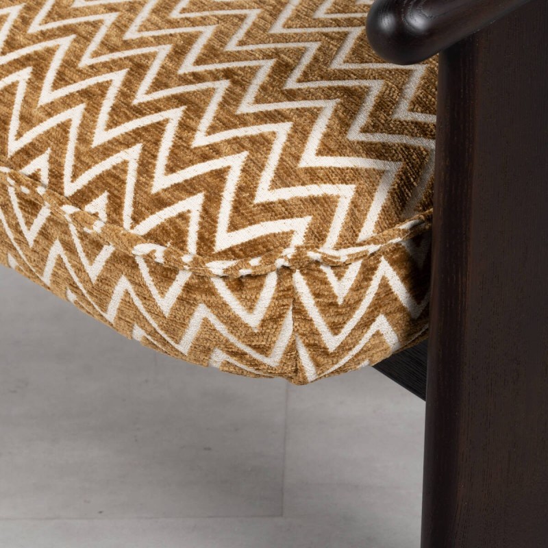 Safi Armchair Upholstered in Mustard Chenille with Wenge Wood Frame