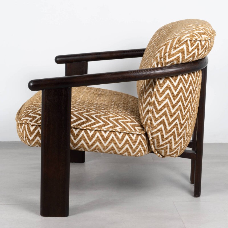 Safi Armchair Upholstered in Mustard Chenille with Wenge Wood Frame