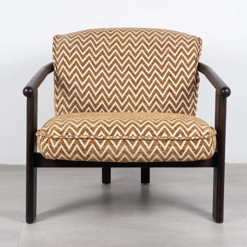 Safi Armchair Upholstered in Mustard Chenille with Wenge Wood Frame
