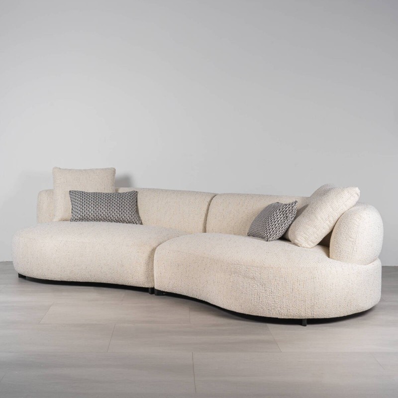 Sevan Sofa Upholstered in White Bouclé with Curved Shape and 2 Modules