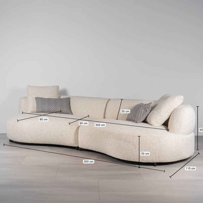 Sevan Sofa Upholstered in White Bouclé with Curved Shape and 2 Modules