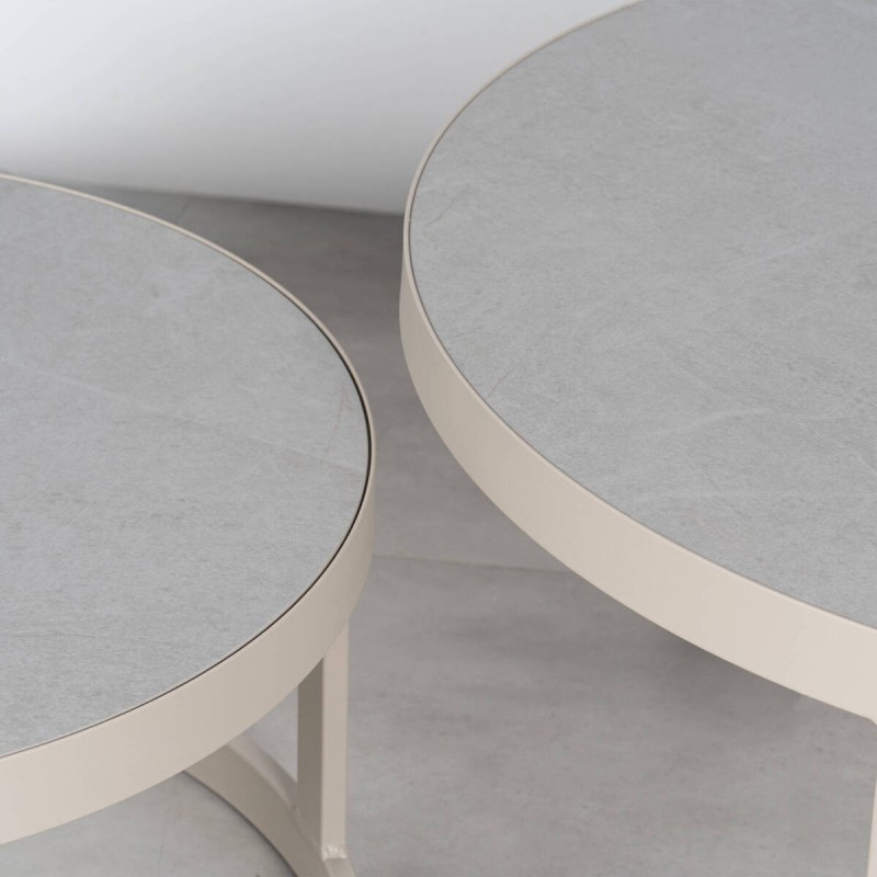 Milos Outdoor Coffee Table Set with Stone Top and Champagne Frame