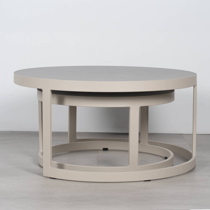 Milos Outdoor Coffee Table Set with Stone Top and Champagne Frame