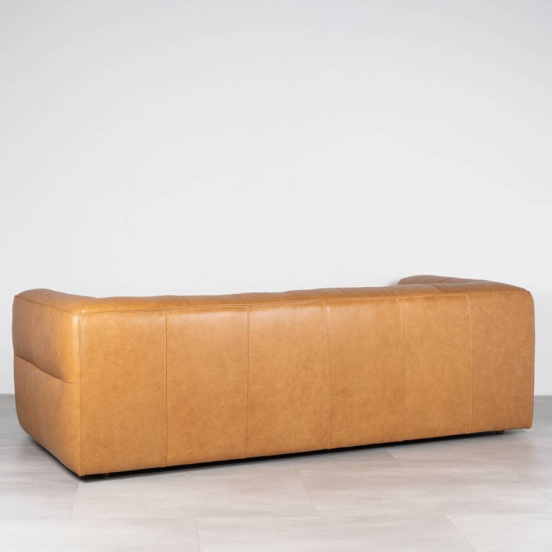 Wadi 3 Seater Sofa in Natural Cognac Leather with Tufting, 250cm