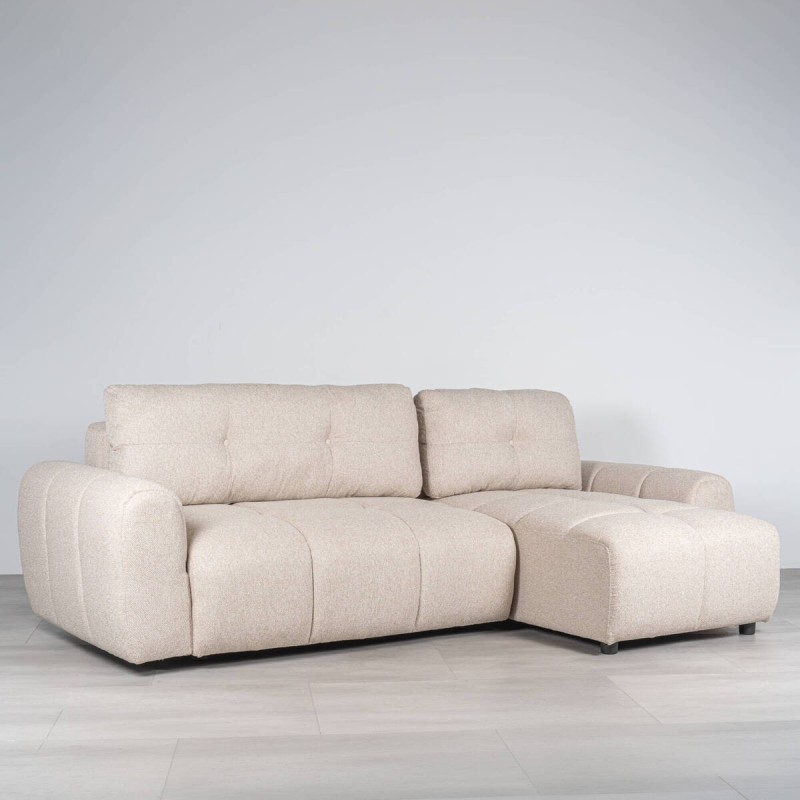 Sofá Cama Sepik con Chaise Longue Derecha Tapizado en Beige 250 cm
