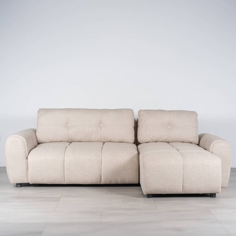 Sepik Sofa Bed with Right Chaise Longue Upholstered in Beige 250 cm