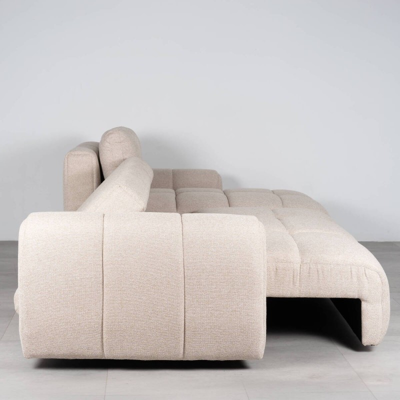 Sofá Cama Sepik con Chaise Longue Derecha Tapizado en Beige 250 cm