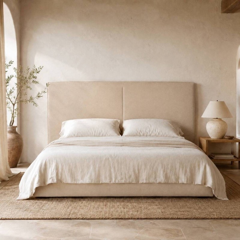 Aran Headboard Upholstered in Beige Velvet Chenille for 150cm Bed