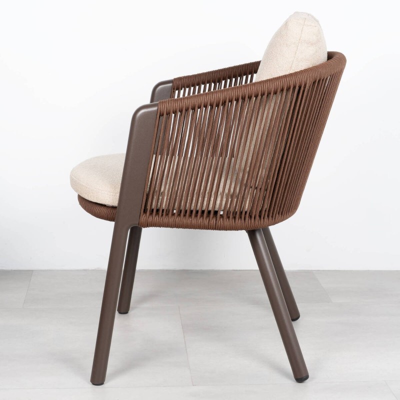 Kafue Terrace Chair with Armrests and Chocolate Brown Olefin Rope