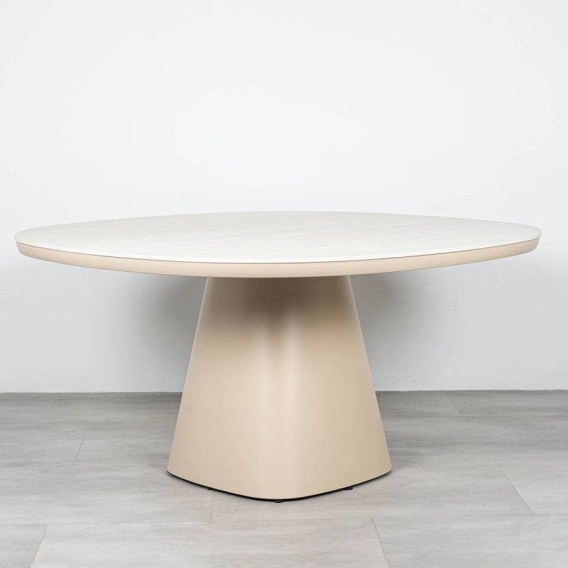 Roma Outdoor Dining Table, Ceramic Travertine and Aluminum, Beige, 150 cm